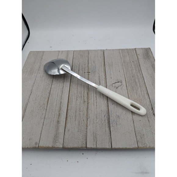 Serving Solid Spoon 12 1/2" Vintage White Handle Chrome - Picture 4 of 6